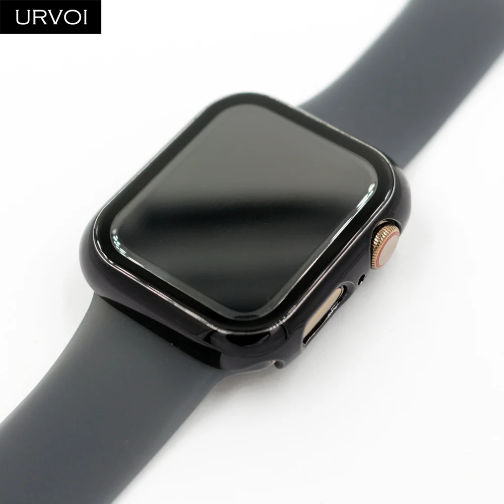 URVOI Защита экрана для Apple Watch 4 3 2 Чехол пластиковый бампер с закаленной пленкой для iWatch жесткая рамка 40 мм 44 мм