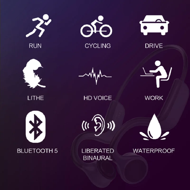 E9 bluetooth гарнитура с костной проводимостью, беспроводная гарнитура для занятий спортом на открытом воздухе, стерео гарнитура для разговоров и музыки, задняя подвеска