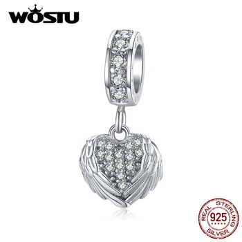 

WOSTU 100% 925 Sterling Silver Wing of heart Charms Zircon Bead Fit Original Bracelet DIY PenBNnt Fashion Wedding Jewelry BNC138