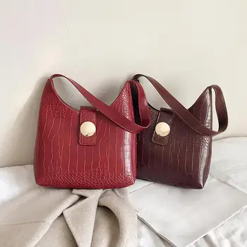 

Women Retro Crocodile PU Leather Handbags Fashion Solid Color Shoulder Bag Simple Elegant Shopping Totes Women's Bags Bolsas