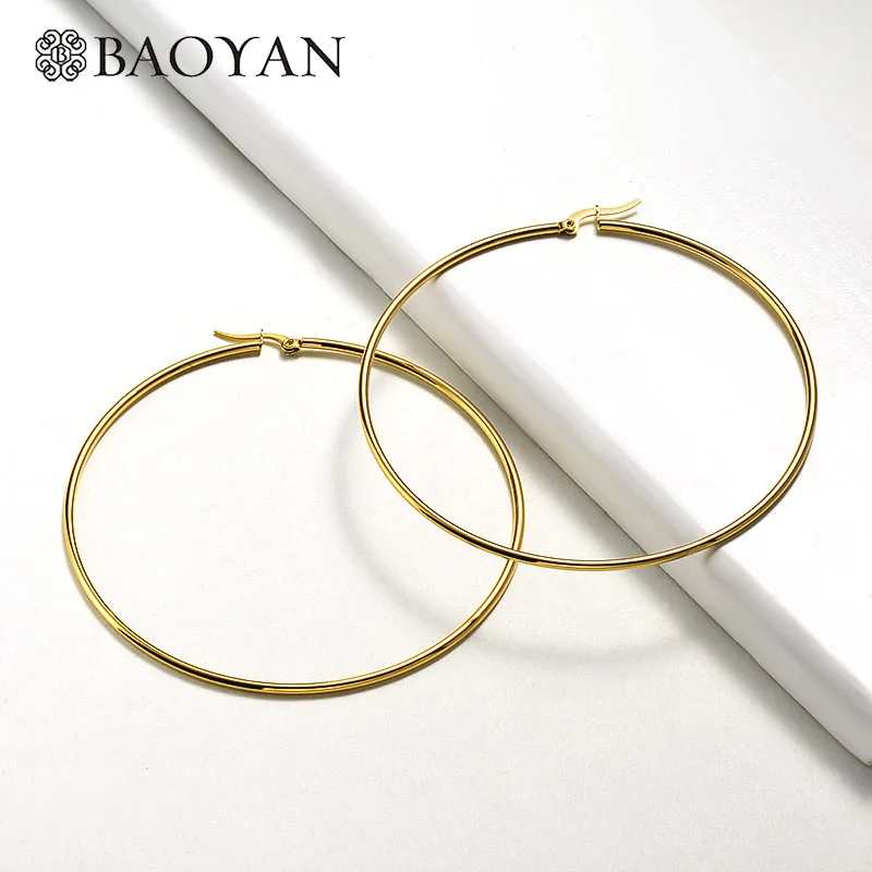 Baoyan круглые серьги-кольца простой: золото, серебро серьги-кольца из нержавеющей стали 15 мм-100 мм маленькие большие серьги-кольца для женщин