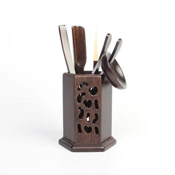 

Teaspoon Clamp Needle Tools Tea Set Chinese Tea Ceremony Accessory with Carved Bucket Set for Home Teahouse 6pcs Ebony Wood Tea