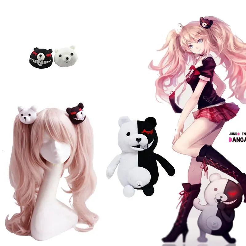 Женский парик для косплея Danganronpa розовый длинный волнистый с зажимом конского