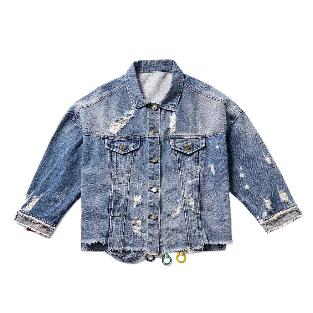 Denim K джинсовая куртка женская с принтом персонажа джинсовая куртка пальто хип хоп отверстие однобортное осеннее Женское пальто Повседневная Женская куртка - Цвет: Denim blue