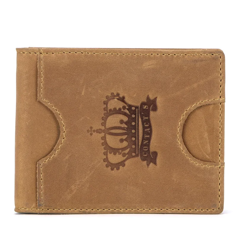 RFID Wallet Men's and Women's Real pickup Card set retro Mad Horse Cowhide short Zero Wallet Unisex - Цвет: brown