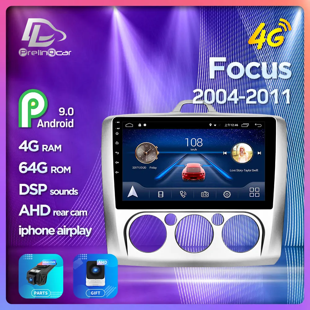 

4G LTE WIFI Android 9.0 car gps multimedia video radio player in dash for ford classic focus 2009-2011 years navigation stereo