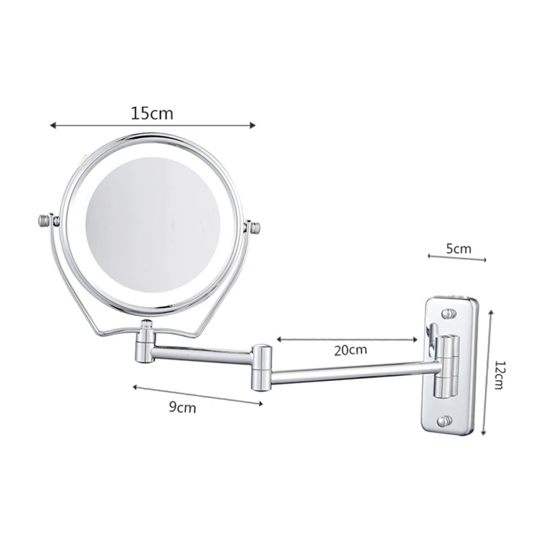 " Двусторонняя складной 7x увеличительное настенный зеркало с подсветкой для макияжа светодиодный свет косметическое зеркало для макияжа, бритья зеркало со светодиодной подсветкой