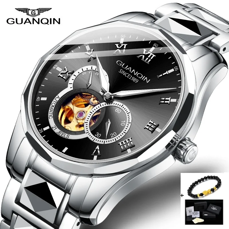GUANQIN Japan MIYOTA Quartz Movement Automatic Mechanical Watch Men Luxury Tungsten Steel Push Button Hidden Clasp Male Clock