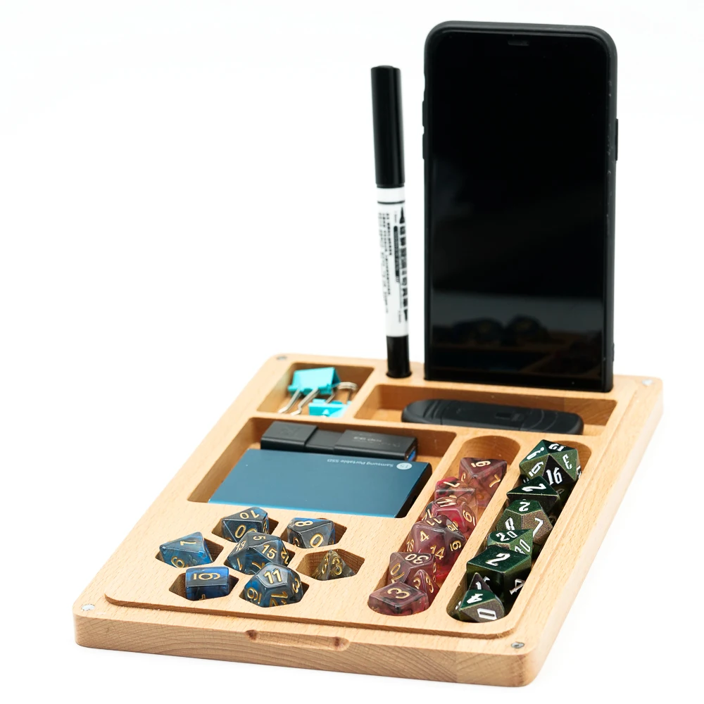 2 in 1 Wooden Dice Case & Dice Tray, Multifunction Box, Rectangle Bamboo Holder for Set, D&D, RPG, Tabletop Games