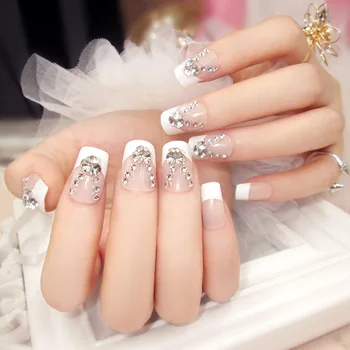 

Bride White Diamond Pattern 24 sheet/set Fake False Nail Tips Beauty Glue Glitters Design Art Manicure Nail Stickers D19