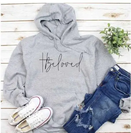 gray tee black text Любимый худи с принтом, Повседневная модная толстовка с библейским стихом, хлопковый перстень из нержавеющей стали, любимый пуловер с крестиком, Подарочные Топы - Цвет: gray tee black text