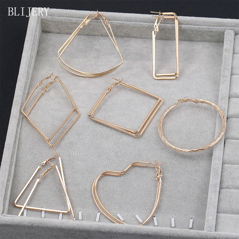 

BLIJERY Fashion Geometric Shape Hoop Earrings For Women Girls Punk Jewelry Gold Silver Color Statement Earrings Brincos Femme