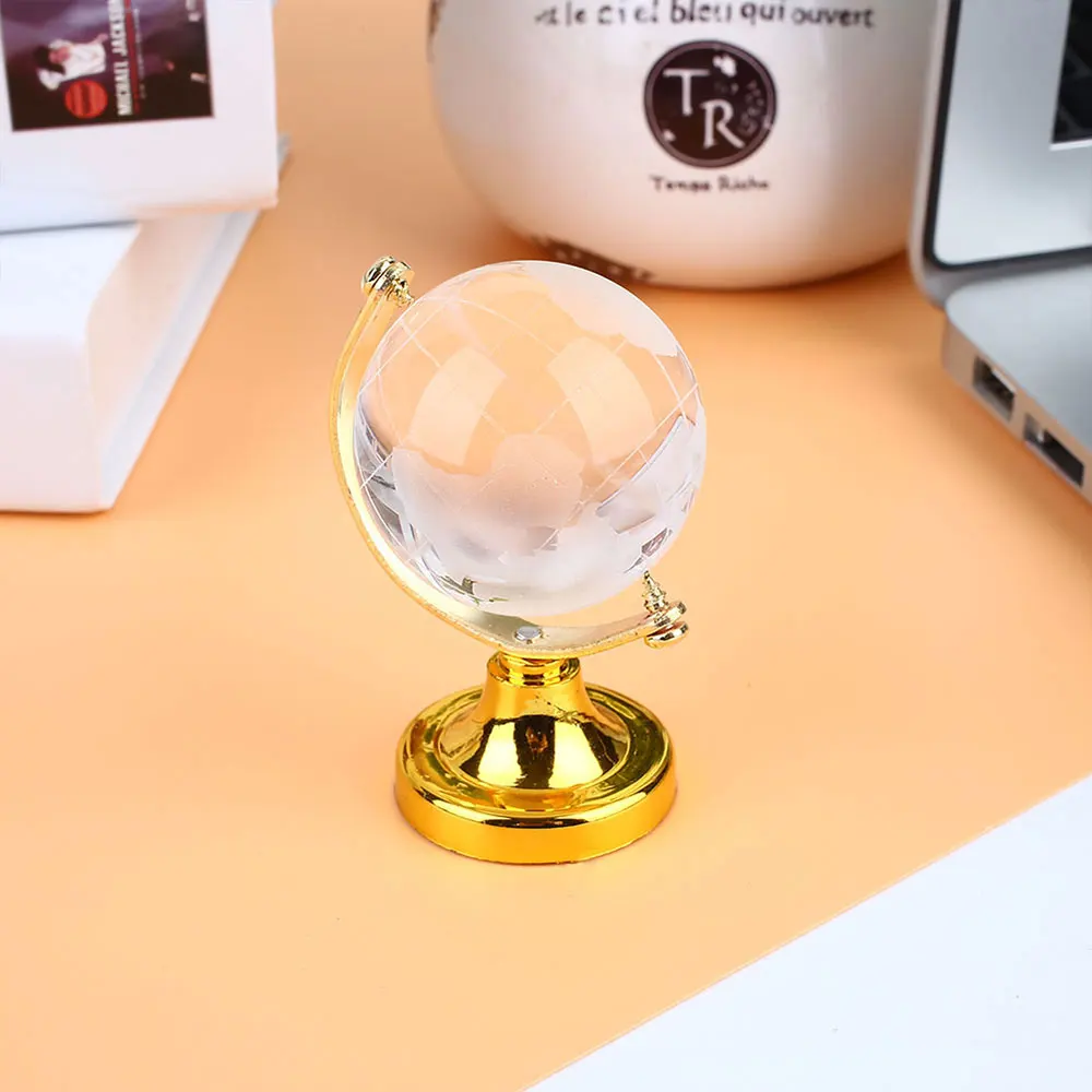 Настольный декор, украшение для дома, рабочий стол, прозрачный, 6,5*4,5*4,5 см, золото, серебро, стеклянный шар, Круглый земной шар, кристальная карта мира