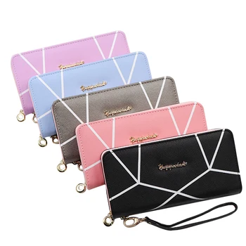 

Women Clutch Pink Wallets Geometric Pocket Purse Card Holder Patchwork Women Long Wallet Lady Fashion Short Coin Burse