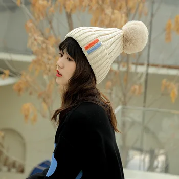 

Autumn and winter women's wool hat winter warm earmuffs solid color hair ball cap thickening plus velvet knit hat outdoor hat