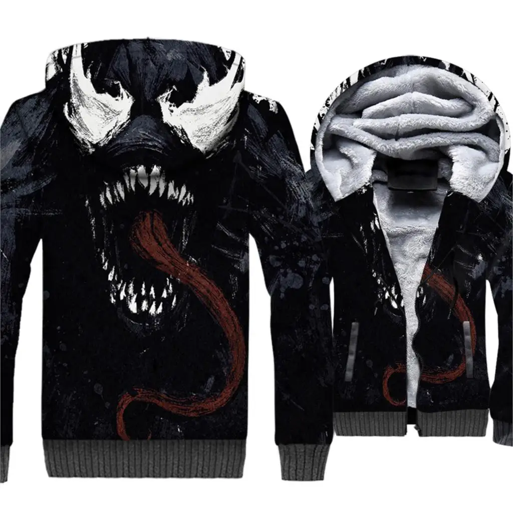 Толстовка на молнии с 3D капюшоном Venom Viking, зимняя Флисовая теплая Куртка Harajuku, толстое пальто Venom, модная большая рекламная акция - Цвет: JQ3-1312-LWQ