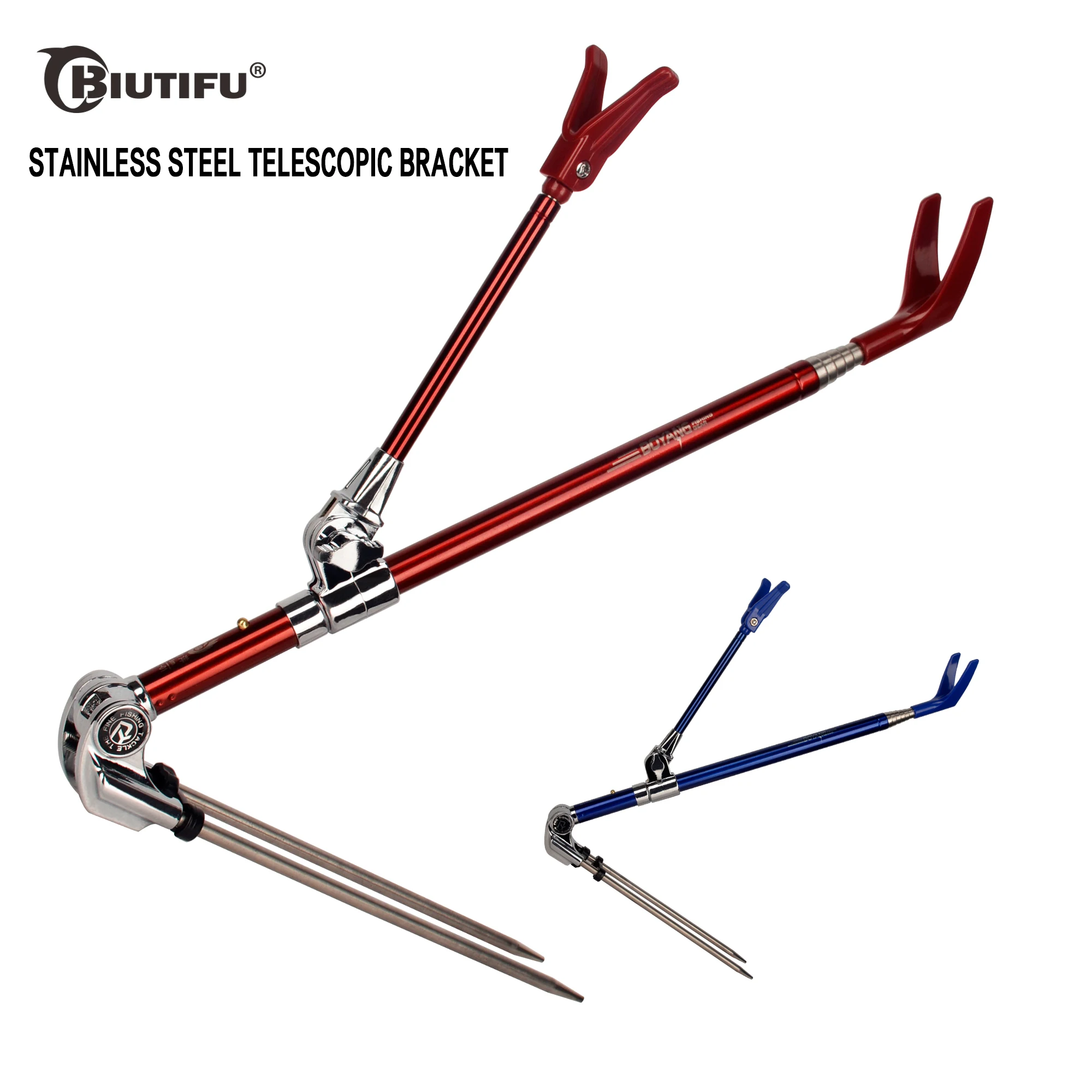BIUTIFU Telescopic Fishing Rod Holder 1.5m 1.7m 1.9m 2.1m 2.3m Bracket Portable Retractable Folding 5 Color Stainless Steel Pole