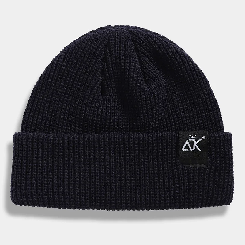 Тёмно-синий Зимняя шапка ADK Label Skullcap, мягкая, качественная, громоздкая, Ретро стиль, короткие, складные, ребристые шапки, Вязанная, дышащая, шапочка - Цвет: Тёмно-синий
