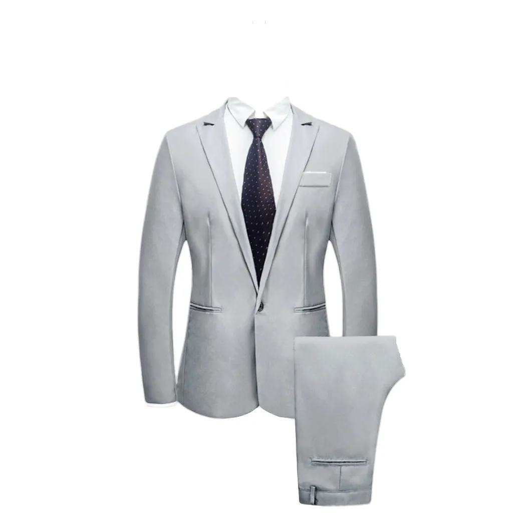 Chamsgend Mens Formal Blazer 2019 new design Men's Slim Button Suit Pure Color Dress Blazer Host Show Jacket Coat & Pant