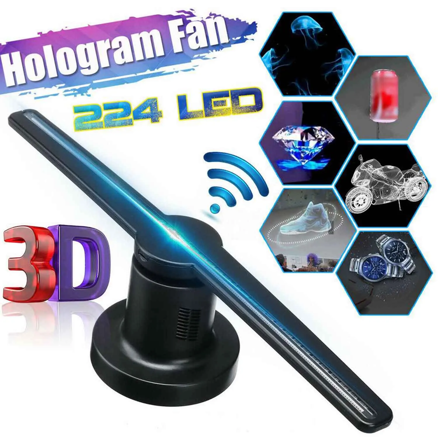 3D Голограмма рекламный дисплей светильник голографическое изображение проектор 3D светодиодный вентилятор рекламный дисплей машина с функцией Wi-Fi