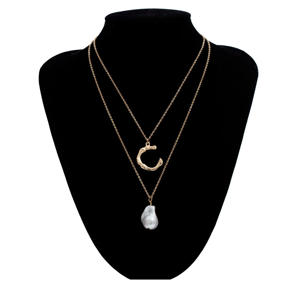 Youvanic Boho Moon необычное жемчужное ожерелье с подвеской Золотая Начальная Буква C Длинная цепочка ожерелье воротник Женская мода ювелирные изделия 2433