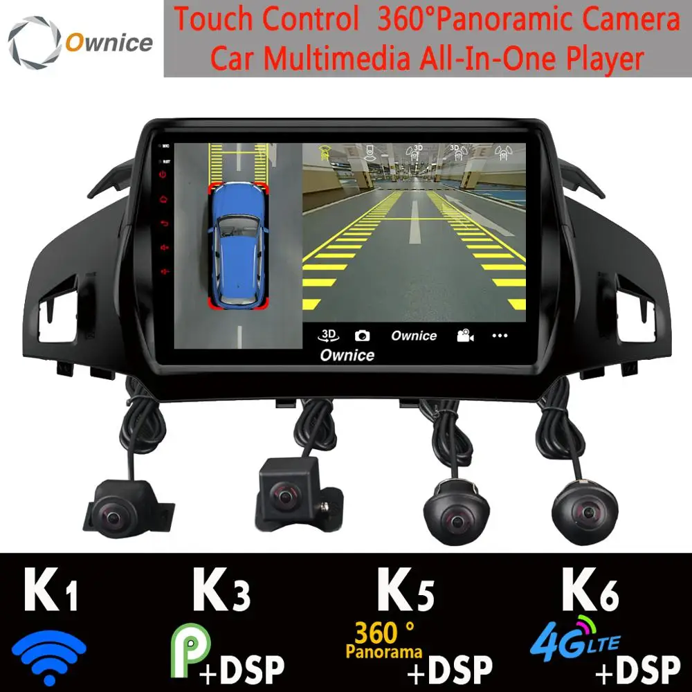 

360°Panoramic 4G SIM WiFi Android 9.0 4+64G GPS Navigation Radio CarPlay DSP Car Multimedia Player for Ford Kuga 2013-2018 C Max