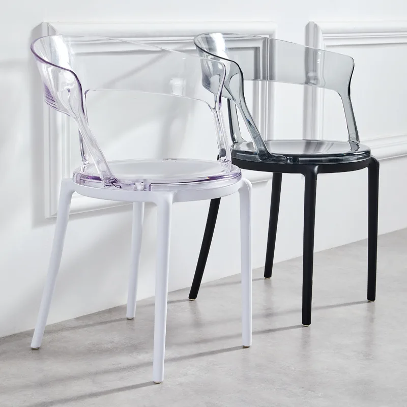 Nordic Plastic Dining Chairs Kitchen Living Room Transparent Stool Bedroom Balcony Backrest Armchair Negotiation Lounge Chair