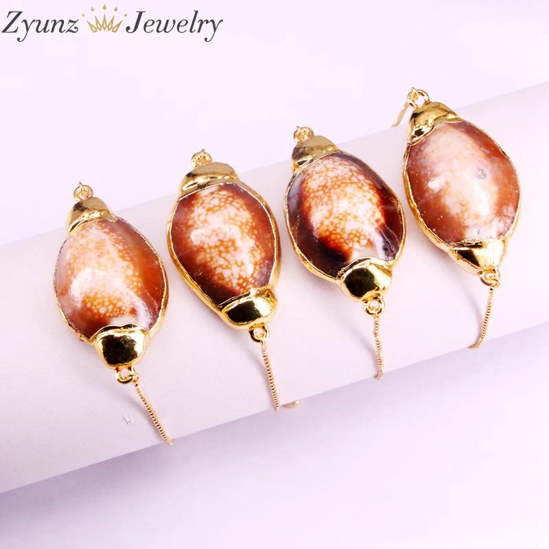 10 шт., природный корпус соединителя раковины, браслет золотого цвета, раковина Каури, Женские Ювелирные изделия
