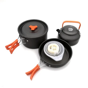 

Outdoor Camping Cookware Set Picnic Portable Folding Cutlery Saucepan/Fry Pan/Tea Pot fit 2-3 Person Cooking Set For Trips