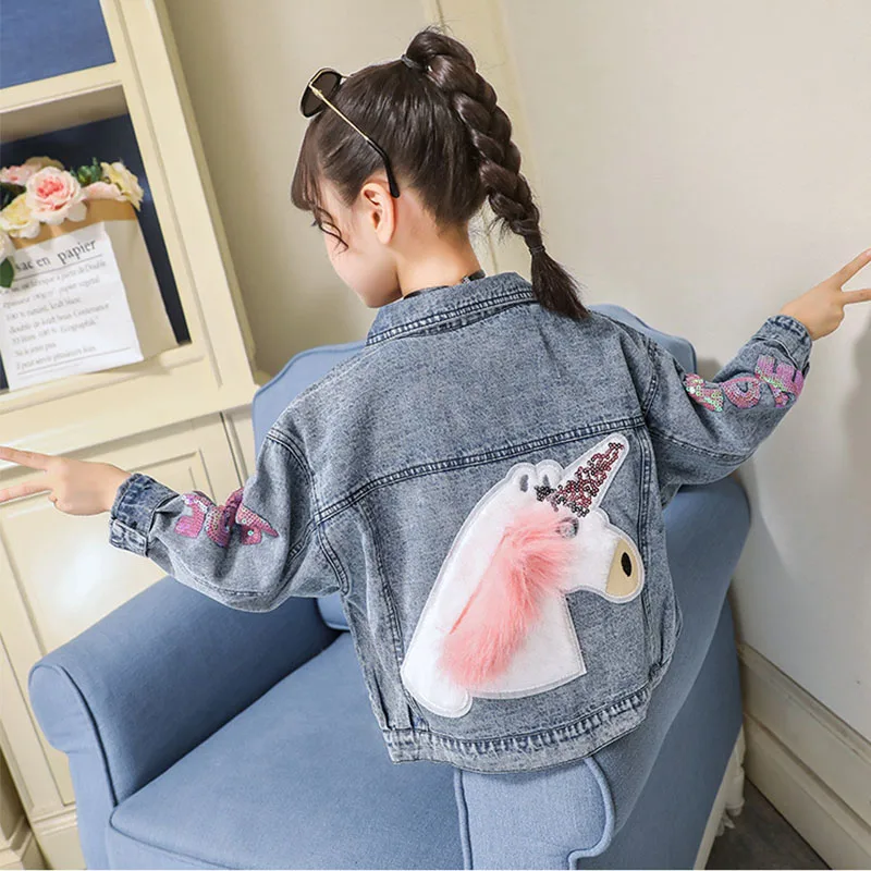 Baby Girls Jacket 2020 Spring Autumn Sequins Unicorn Denim For Girl Kids Outerwear Coat Children Clothes | Детская одежда и обувь