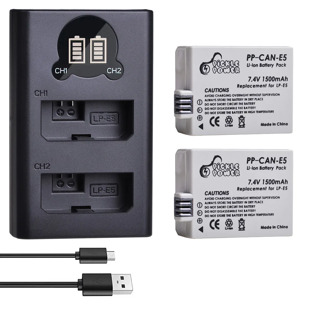 LP-E5 LPE5 LP E5 Аккумулятор для камеры + двойное зарядное устройство USB со светодиодной