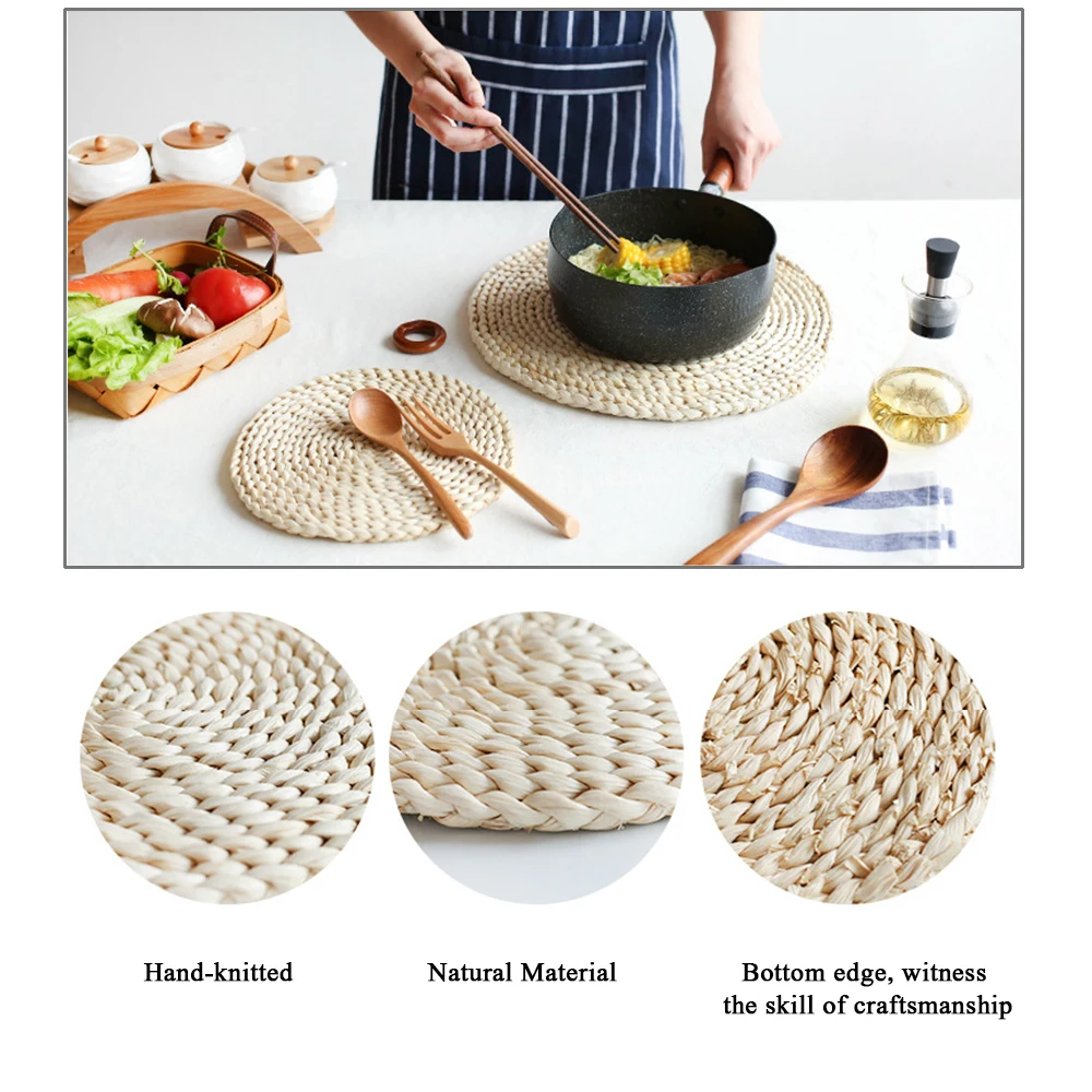 

22cm Placemats For Table Kitchen Table Mat Straw Insulation Pot Hot Pot Coffee Milk Tea Coaster Kitchen Table Decoration Mat 1Pc
