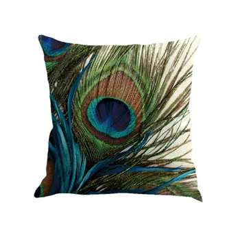 

Custom color retro peacock feather linen pillow Office cushion hug pillowcase