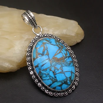 

Solitaire Blue Sea Sediment Silver Color Necklace Pendants 56MM VC107