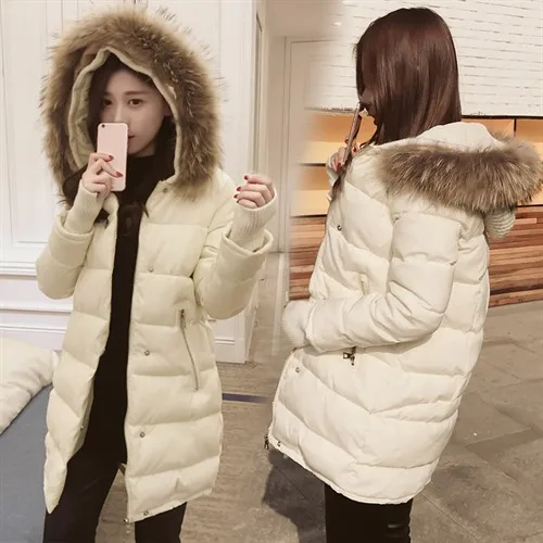 

Cotton-padded Clothes Women's Mid-length New Style Winter Coat Women's Thick Korean-style Slim Fit Versatile Genuine Fur Collar