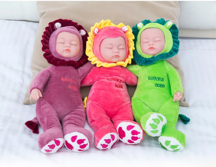 

25/35cm Sleeping Baby Dolls Reborn with Cute Animal Plush Doll Children Playmate Bed Toys Silicone Reborn Baby Dolls with Music