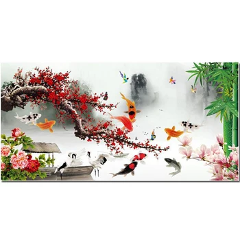 

Full Square/Round drill Diy Diamond Painting Carp and flowers Cross Stitch Embroidery Full Rhinestone Mosaic Decor JS5339