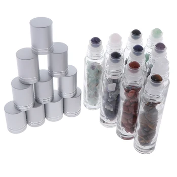 

10ml Natural Stones Essential Oil Gemstone Roller Ball Bottles Transparent Glass Healing Crystal Chips Inside
