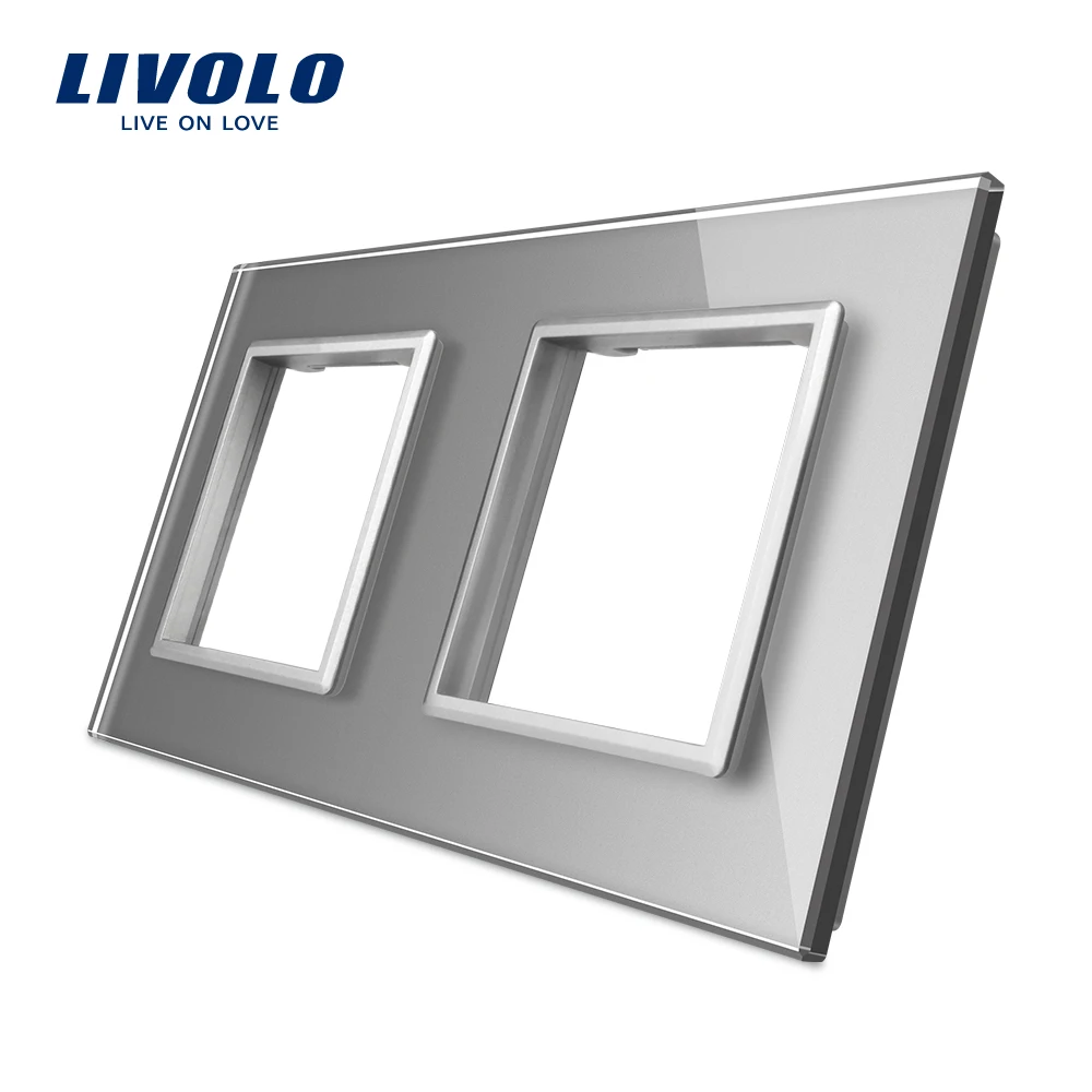 Livolo Роскошный белый жемчуг Кристалл Стекло, стандарт ЕС, двойной стекло панель для настенного выключателя и розетки, C7-2SR-11(4 цвета - Цвет: Grey-No logo