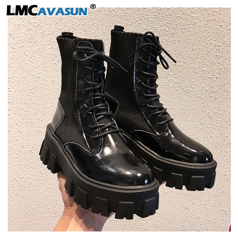 LMCAVASUN/черные женские ботинки из лакированной кожи; Ботинки на платформе со шнуровкой; Женские зимние теплые Нескользящие короткие ботинки д... LMCAVASUN/черные женские ботинки из лакированной кожи; Ботинки на платформе со шнуровкой; Женские зимние теплые Нескользящие короткие ботинки д...
