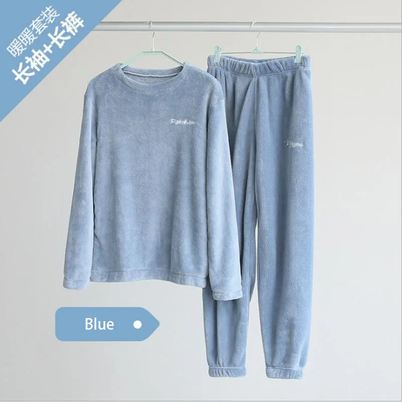 Blue Осенняя и зимняя Пижама Mujer, теплые штаны, костюм, домашний корсет, слаксы, коралловые бархатные свободные пижамы, женская повседневная одежда - Цвет: Blue