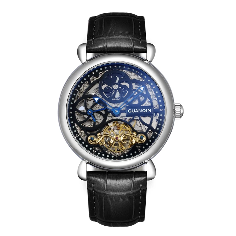 GUANQIN GJ16005 часы для мужчин люксовый бренд Мужские часы-скелетоны Роскошные автоматические механические часы для мальчиков механические наручные часы - Цвет: Синий
