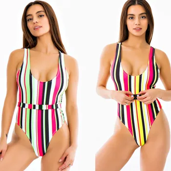 

Pengxiang 2020 one-piece swimsuit women's one-piece striped buckle sexy one-piece swimsuit qy2041