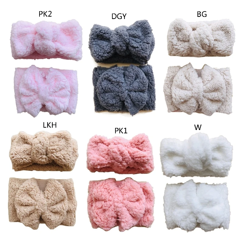 

67JC 2 Pcs/Set Warm Thick Lambswool Hairband Newborn Baby Headbands Turban Headwrap
