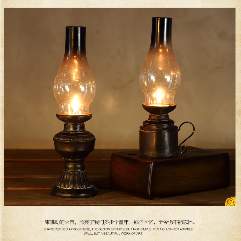 

Creative Resin Crafts Nostalgic Kerosene Lamp Candle Holder Decoration Vintage Glass Cover Lantern Candlesticks Home Decor Gifts