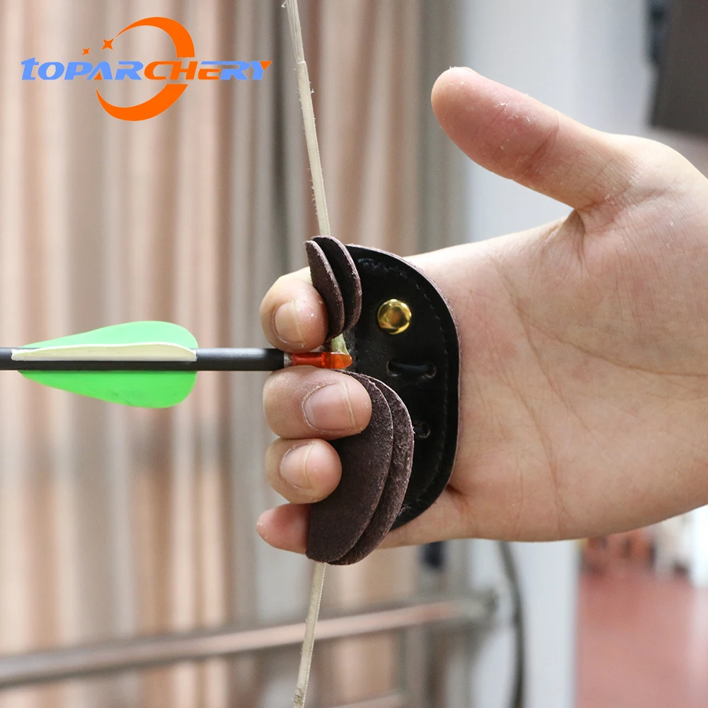 Protector de doble cubierta para tiro con arco, almohadilla protectora para dedos, guante, lengüeta de cuero, arco, flecha, caza, juego de práctica, nuevo