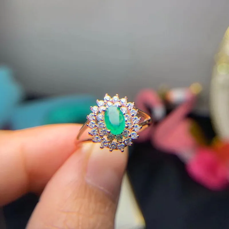 New Natural Emerald Ring 925 Silver Fresh and Lovely Design Simple Generous | Украшения и аксессуары