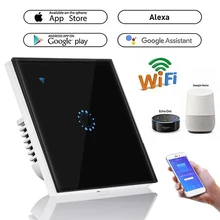 Interruptor de luz interruptor wifi 1/2 gang, interruptor touch, painel de controle inteligente, interruptor de parede us/eu/uk, trabalho padrão com alexa google home