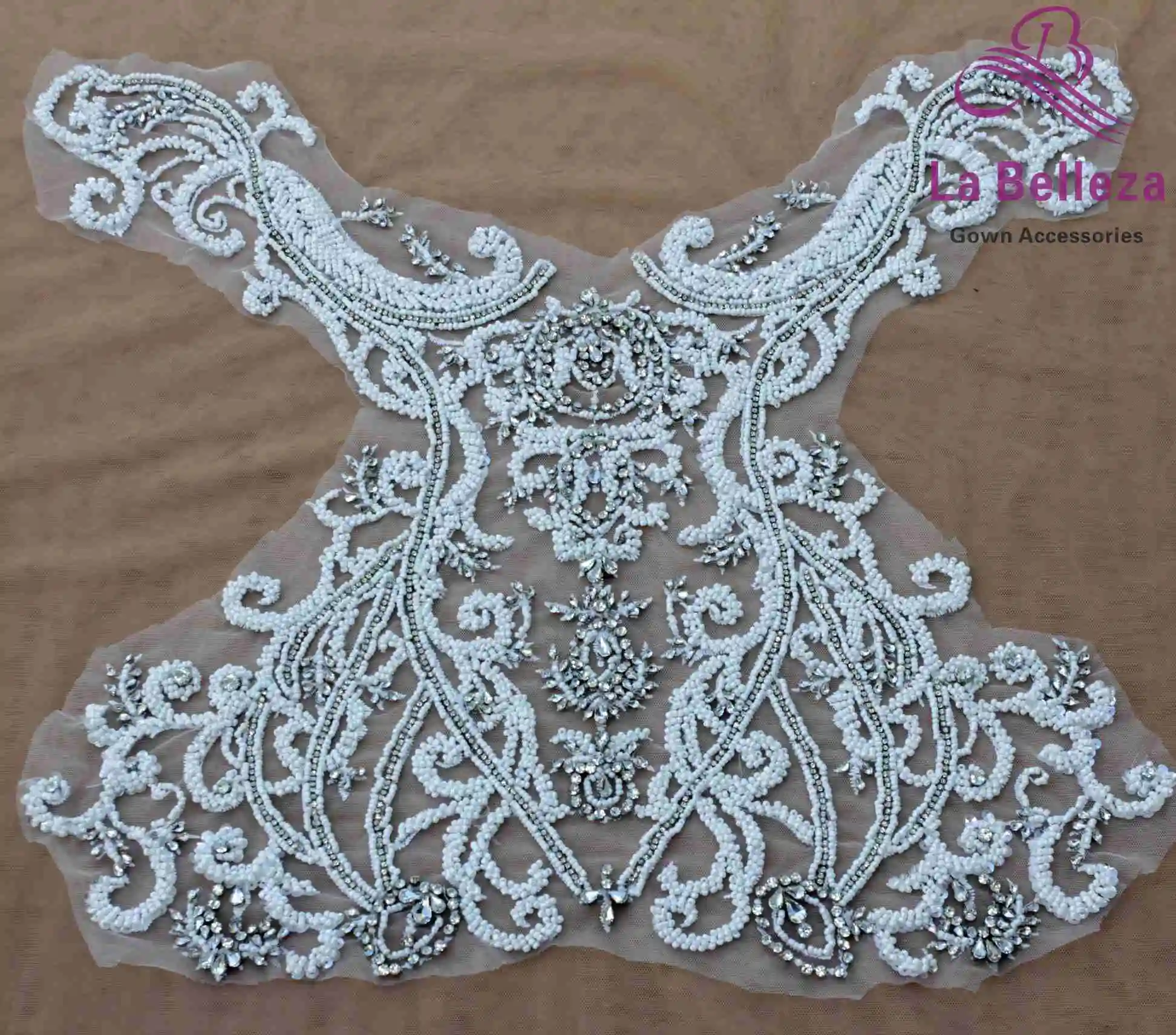 

White/silver large pattern with heavy beads applique patchcrystal Rhinestone patch wedding dress Accessories