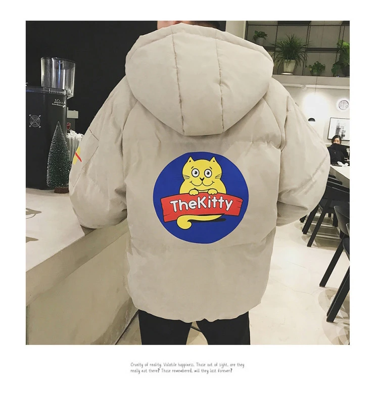 Couple Clothes Winter New Style Fashion Printed Men down Coat Hong Kong Style Students Loose Casual Hooded Cotton-padded Jacket